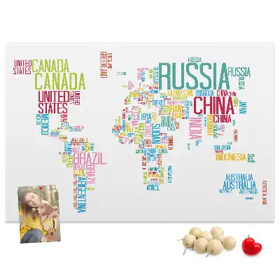 Tableau en liège déco Carte avec noms des pays