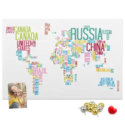 Tableau en liège déco Carte avec noms des pays