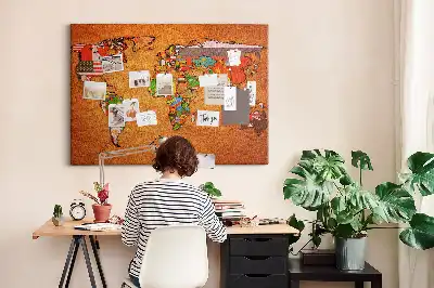 Tableau en liège déco Carte du Monde avec drapeaux