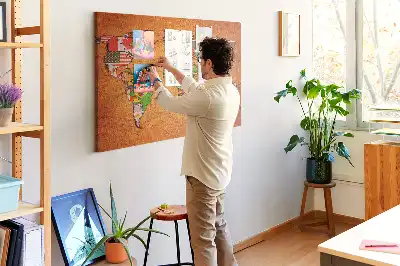 Tableau en liège déco Carte du Monde avec drapeaux