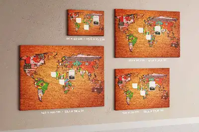 Tableau en liège déco Carte du Monde avec drapeaux