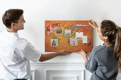 Tableau en liège déco Carte du Monde avec drapeaux