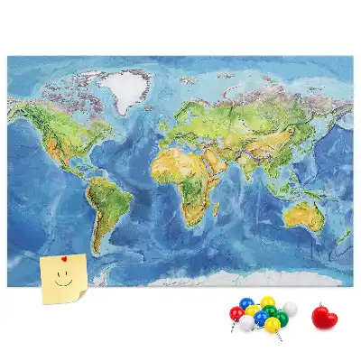 Tableau d’affichage en liège carte du monde au design rétro
