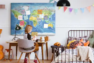 Tableau d’affichage en liège Graphique carte du monde rétro