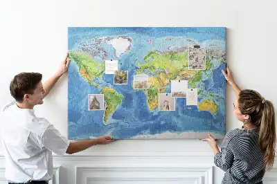 Tableau d’affichage en liège Graphique carte du monde rétro