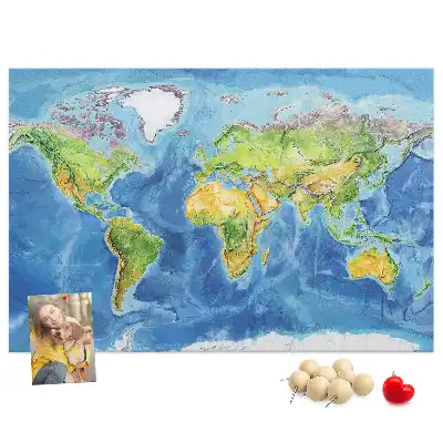 Tableau d’affichage en liège Graphique carte du monde rétro