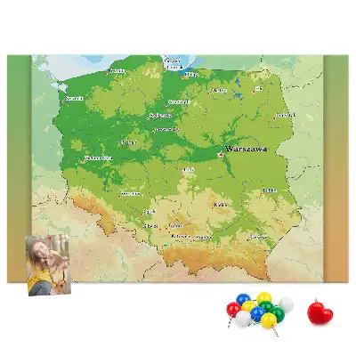 Tableau en liège déco Carte physique de la Pologne
