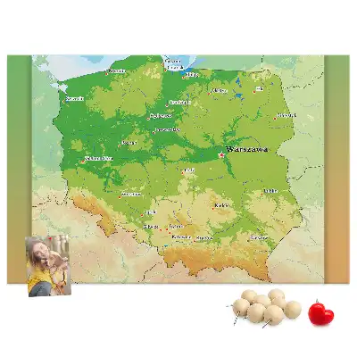 Tableau en liège déco Carte physique de la Pologne
