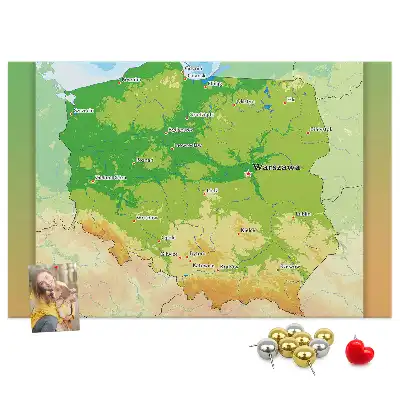 Tableau en liège déco Carte physique de la Pologne