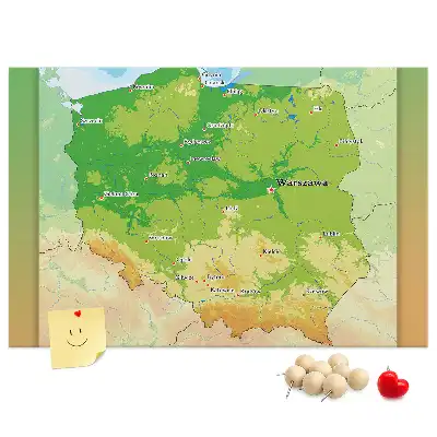 Tableau en liège déco Carte physique de la Pologne