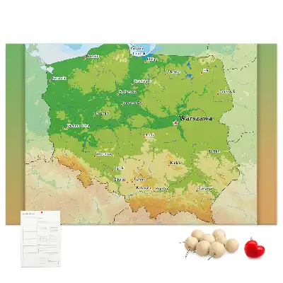 Tableau en liège déco Carte physique de la Pologne
