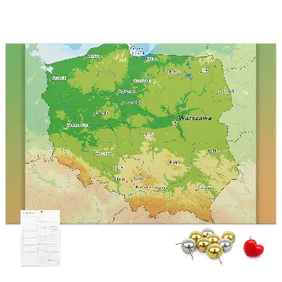 Tableau en liège déco Carte physique de la Pologne