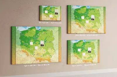 Tableau en liège déco Carte physique de la Pologne