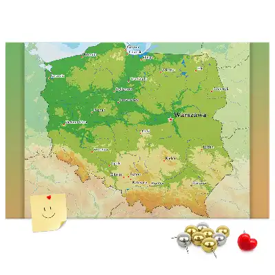 Tableau en liège déco Carte physique de la Pologne