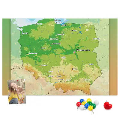 Tableau en liège déco Carte physique de la Pologne