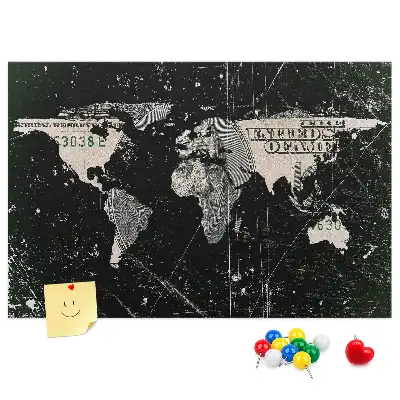 Tableau de liège Carte du monde dollar