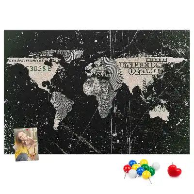 Tableau de liège Carte du monde dollar