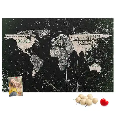 Tableau de liège Carte du monde dollar