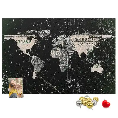 Tableau de liège Carte du monde dollar
