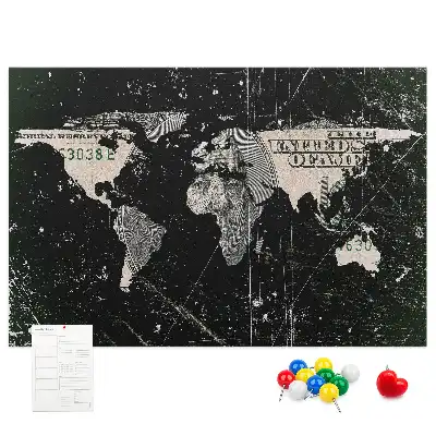 Tableau de liège Carte du monde dollar