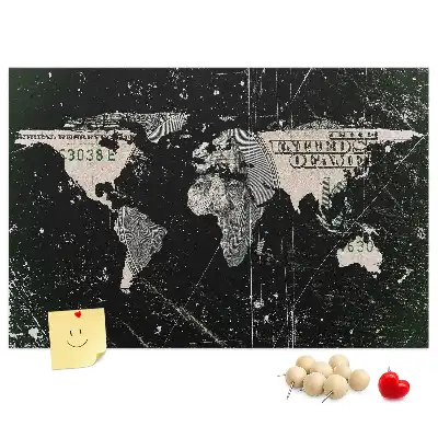 Tableau de liège Carte du monde dollar