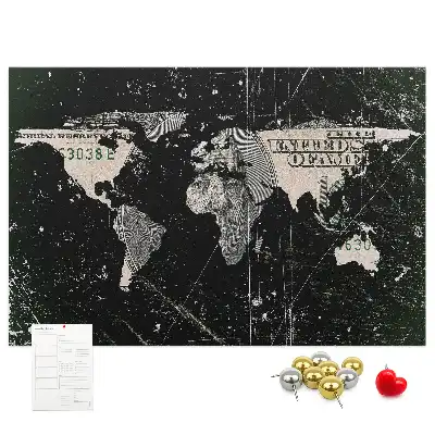 Tableau de liège Carte du monde dollar