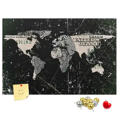 Tableau de liège Carte du monde dollar