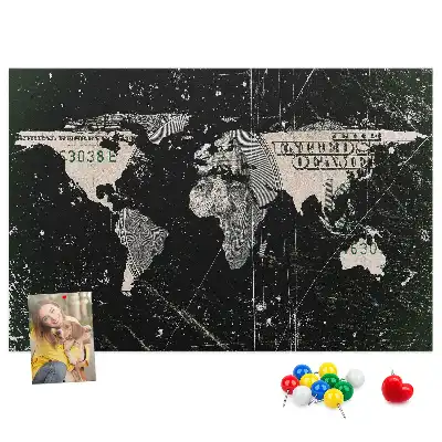 Tableau de liège Carte du monde dollar