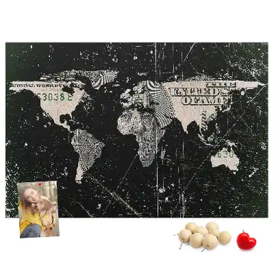 Tableau de liège Carte du monde dollar