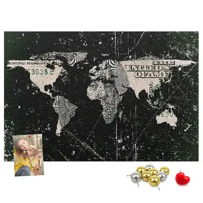 Tableau de liège Carte du monde dollar