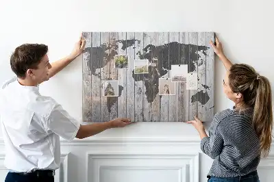 Tableau de liège Monde sur planches