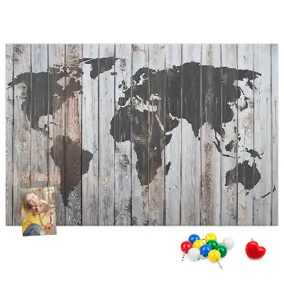Tableau de liège Monde sur planches