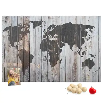 Tableau de liège Monde sur planches