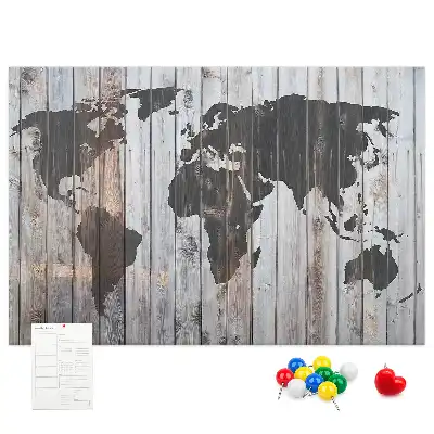 Tableau de liège Monde sur planches
