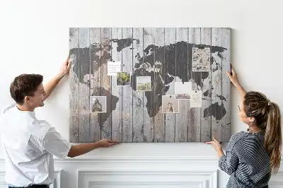 Tableau de liège Monde sur planches