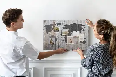 Tableau de liège Monde sur planches