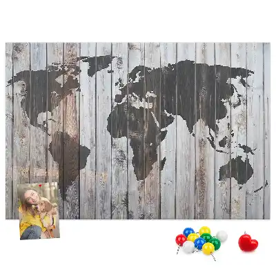 Tableau de liège Monde sur planches