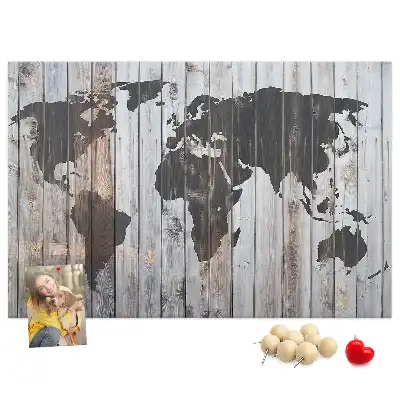 Tableau de liège Monde sur planches