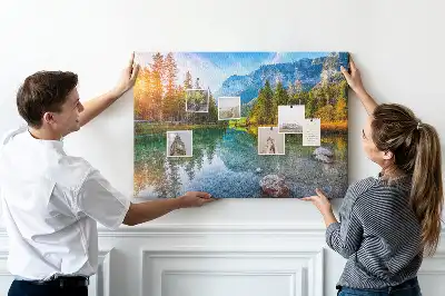 Tableau en liège déco Rivière montagnes paysage