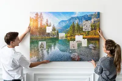 Tableau en liège déco Rivière montagnes paysage