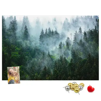 Tableau de liège Forêt de conifères brumeuse
