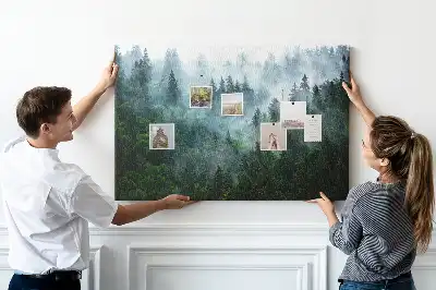 Tableau de liège Forêt de conifères brumeuse