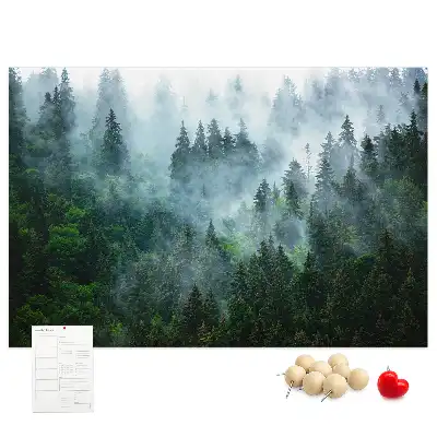 Tableau de liège Forêt de conifères brumeuse