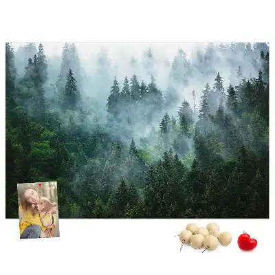 Tableau de liège Forêt de conifères brumeuse