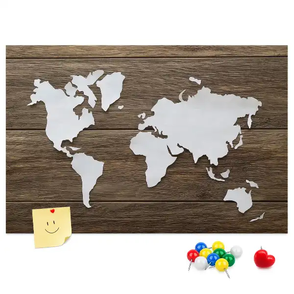 Tableau en liège déco Carte du Monde sur planches