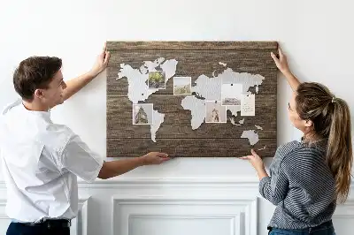 Tableau en liège déco Carte du Monde sur planches