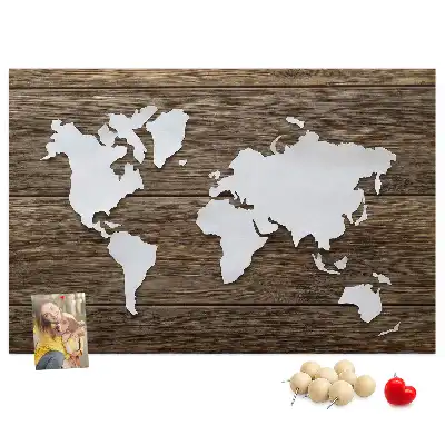 Tableau en liège déco Carte du Monde sur planches