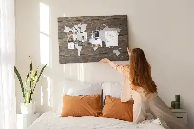 Tableau en liège déco Carte du Monde sur planches