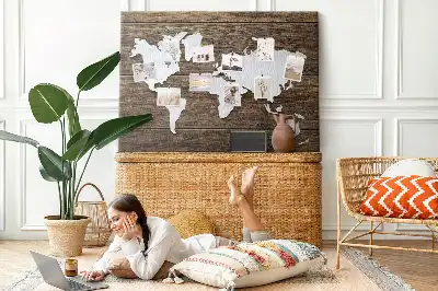 Tableau en liège déco Carte du Monde sur planches