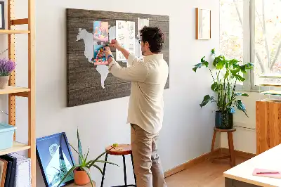 Tableau en liège déco Carte du Monde sur planches